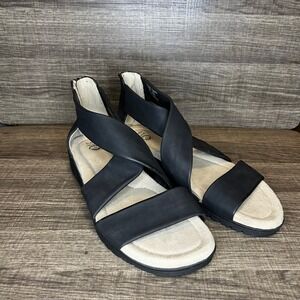 Earth Spirit Black Wedge Sandals Criss Cross‎ Comfort Size 9.5 NEW